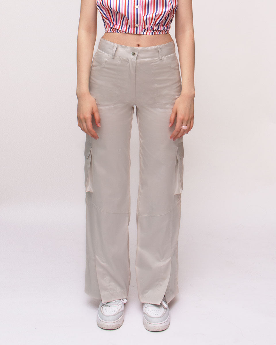CREAM WHITE Сатенени Карго Панталони