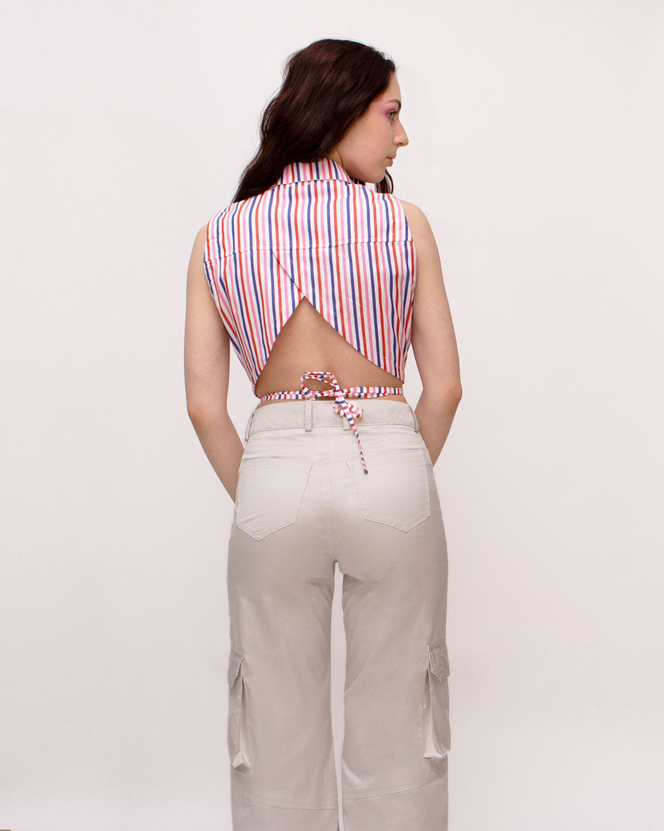 Скъсена риза с отворен гръб на райета (2 цвята)