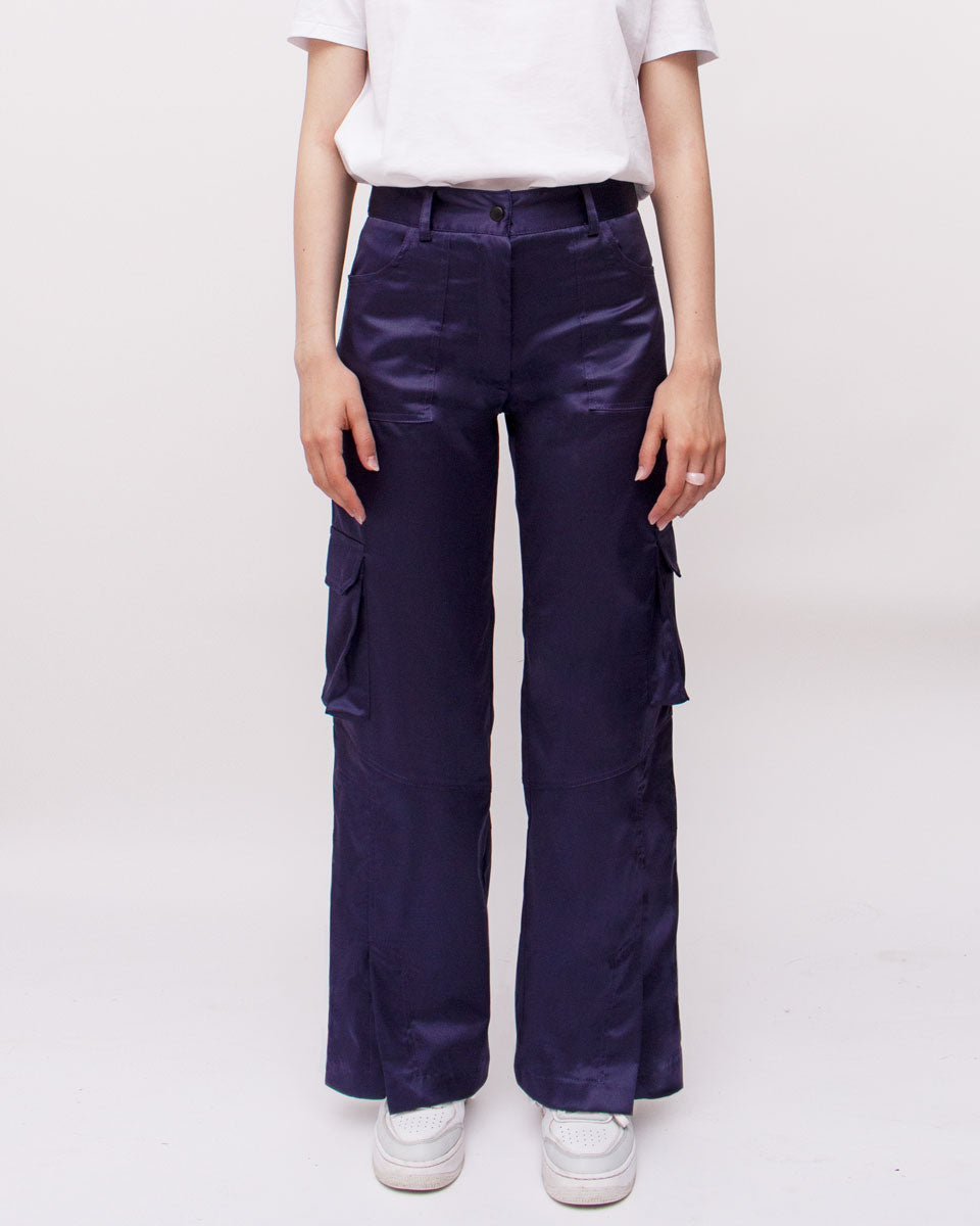 DARK VIOLET Сатенени Карго Панталони